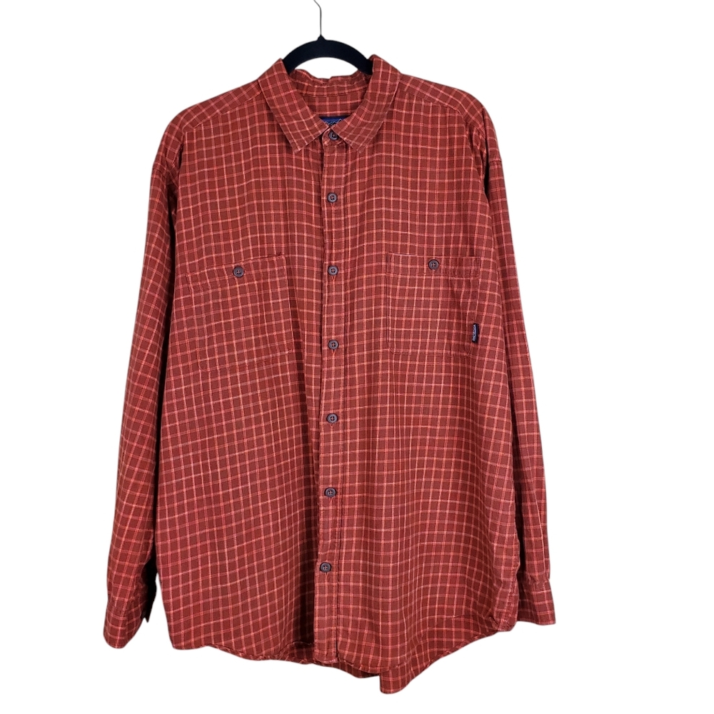 PATAGONIA Men’s Organic Cotton Plaid Button-Up Shirt Size L Rust Red